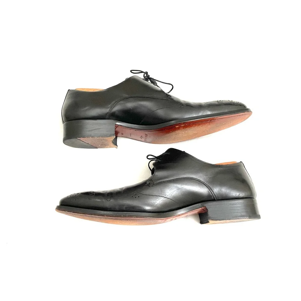 Mezlan Derby Shoes Mens 12M Black Excellent Medallion Toe Brogue Leather Spain